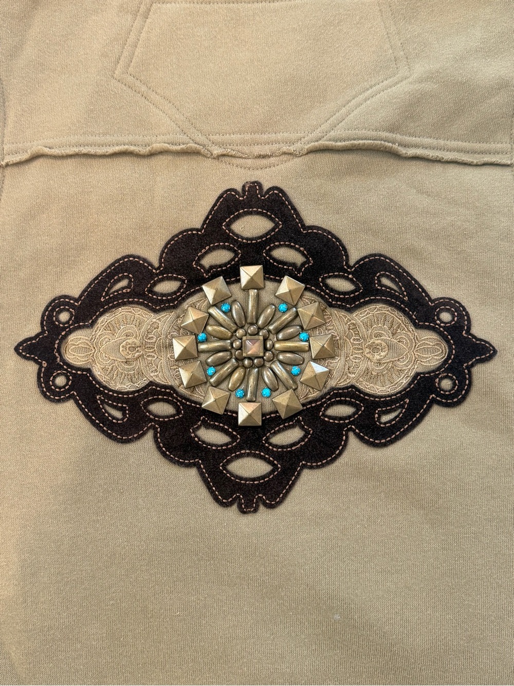 American Vintage Beige vest with Black and Turquoise Embellishment